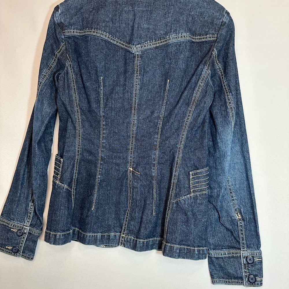 Azur Womens Size M Denim Jacket Blazer Coat Buttons Pockets Stitched Stretchy - Picture 6 of 14